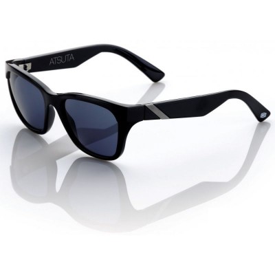 100% “ATSUTA” Sunglasses Gloss Black - Grey Tint, Mirror Lens