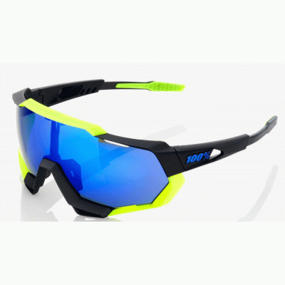 Велосипедные очки Ride 100% SPEEDTRAP - Soft Tact Black Neon Yellow - Blue Mirror Lens, Mirror Lens