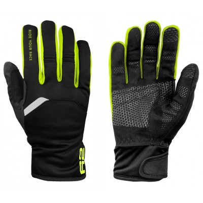 Перчатки R2 Storm 2019 цвет черный. неоновый желтый размер L