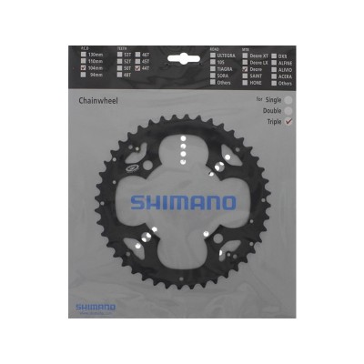 Звезда шатунов Shimano FC-M530 DEORE, 44зуб, совместимая с защитой, черный, 9 скоростей.