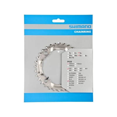 Звезда шатунов Shimano FC-M532 DEORE, 32зуб, 9 скоростей серебряная Звезда шатунов Shimano FC-M532 DEORE, 32зуб, 9 скоростей серебряная