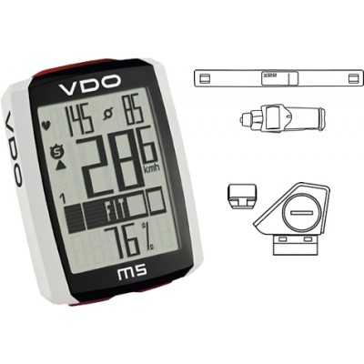 Велокомпьютер VDO M5 WL беспроводной. + Датчик пульса и педалирования черно-белый